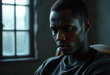 Moody portrait of a solemn African American male