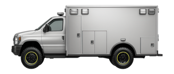 Heavy-duty ambulance with skid plates and off-road tires