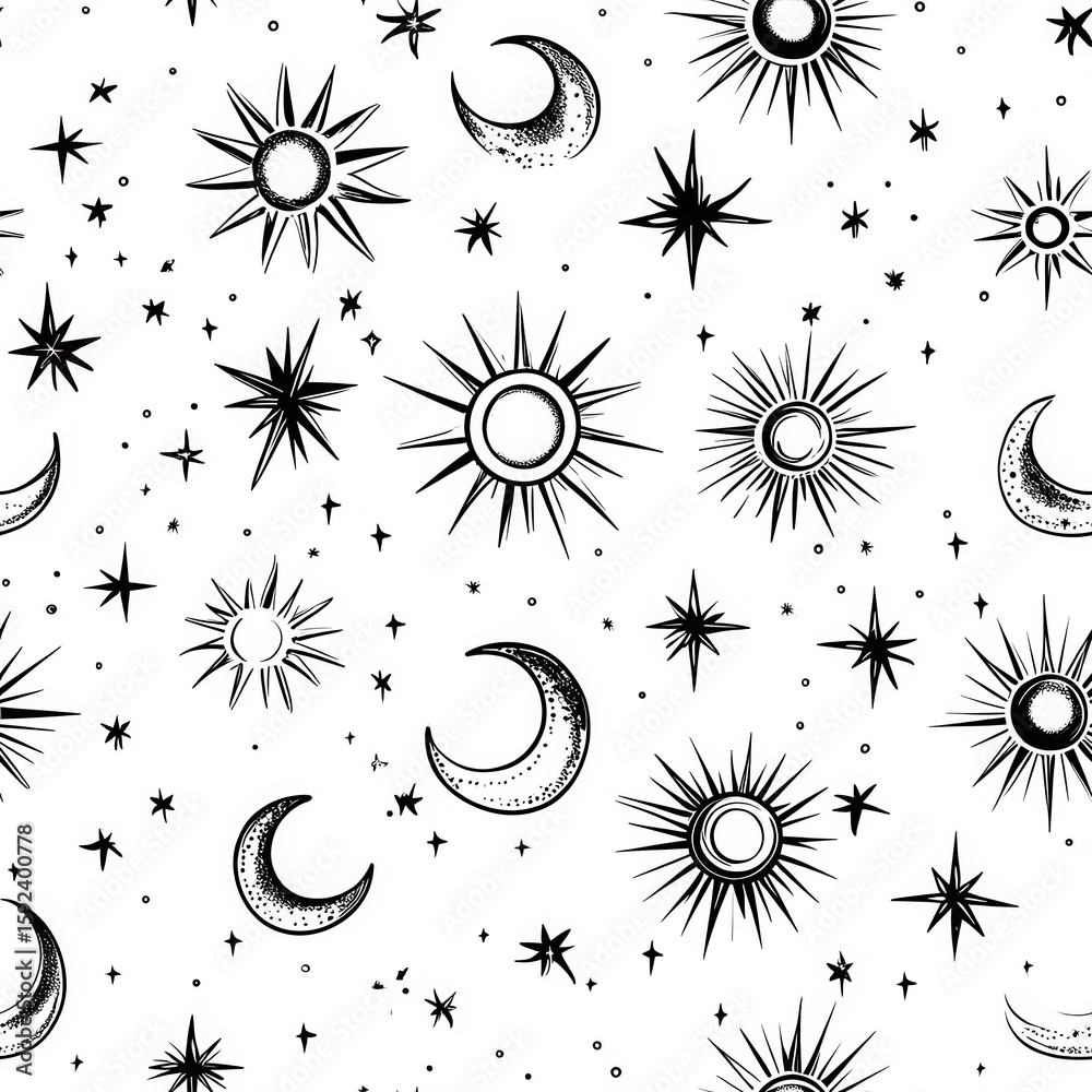 Poster elegant minimalist celestial pattern design in black and white