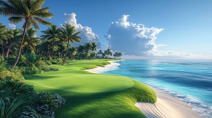Tropical golf course by the ocean