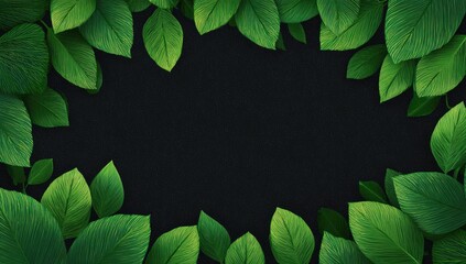 Lush green leaves frame a dark background