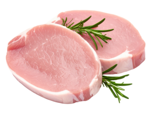 Boneless pork loin chop with rosemary on transparent background