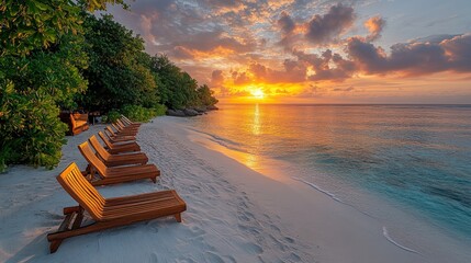 Tropical beach sunset view