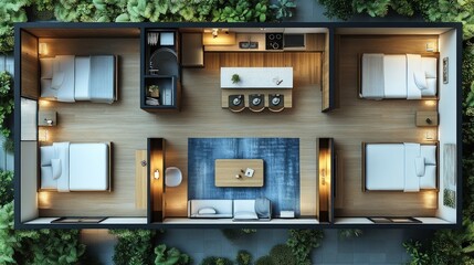 Small apartment floorplan with garden view