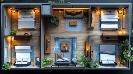 Modern apartment floor plan, top view