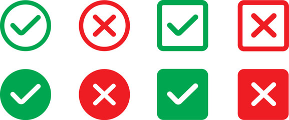 Cross and check mark icon set. Vector illustration on isolated background.