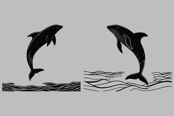 Obraz premium Whale Jumping Out of Ocean at Golden Hour silhouette vector design art and illustration