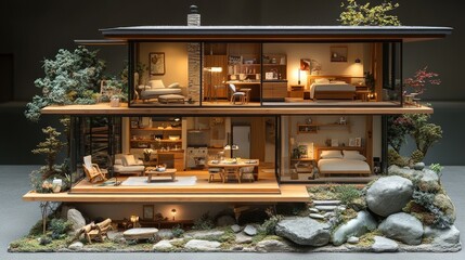 Detailed model of a modern home with interior design
