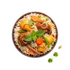 Aromatic Vegetable and Meat Biryani in a Bowl.