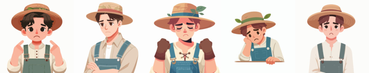 sad expression farmer character vector