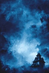 Fototapeta premium Haunted house under a dark sky with dramatic cloud cover
