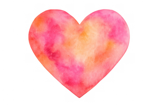 Hand-painted watercolor heart representing love, affection, and valentine's day, isolated on a transparent background