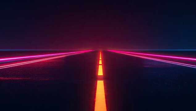 Neon highway through a dark night - Powered by Adobe
