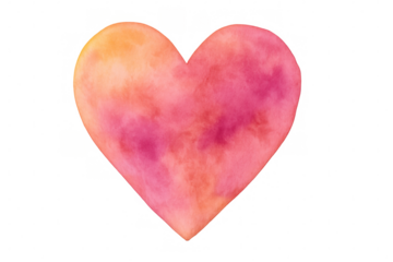 Watercolor heart painted in soft pink and orange hues, floating against transparent backdrop, conveying delicate romantic mood