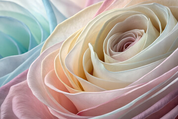 Delicate Petals, Soft Hues, Floral Macro Photography, a gradient of colors, ranging from pale pink to light blue and cream.