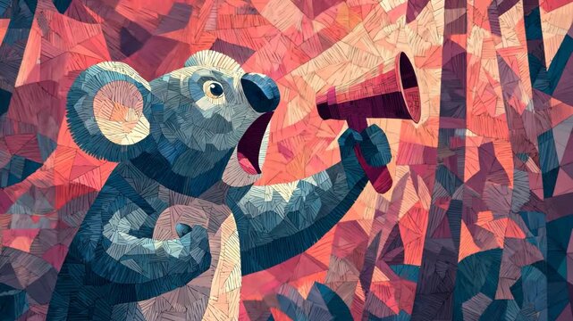 Abstract Koala with Megaphone in Geometric Art Style