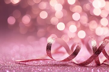 Festive pink ribbon on a glittery background