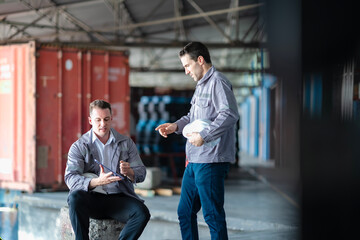 Logistics professionals using digital tools to manage cargo operations. Great for online platforms,...