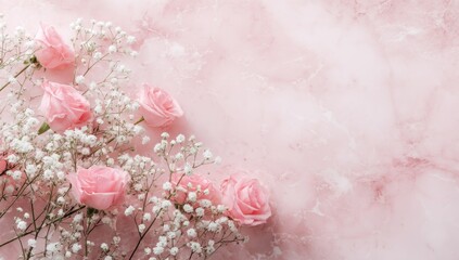 Pastel pink floral arrangement on a textured surface