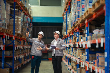 Professionals managing stock and logistics planning in a distribution center. Great for B2B...
