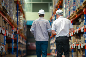 Efficient warehouse planning in progress. Use for concepts related to freight handling, B2B...