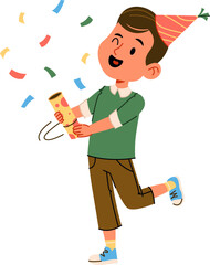Boy Celebrating with Party Popper