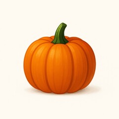 Obraz premium Stylized illustration of a vibrant orange pumpkin with a green stem on a clean white background, symbolizing fall harvest and seasonal celebration 