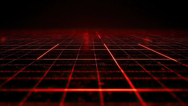 Red grid digital landscape - Powered by Adobe