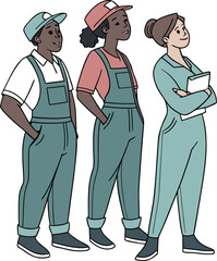 Confident Team of Diverse Workers in Workwear Ready for Progress - Professionalism and Team Spirit Illustration
