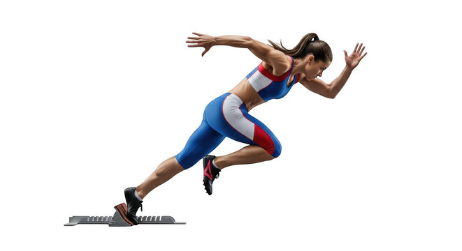 Female Athlete Explodes from Starting Blocks PNG Compelling Athletic Performance PNG Action Shot