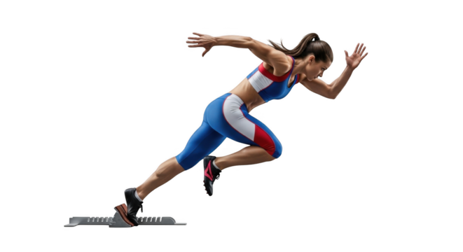 Female Athlete Explodes from Starting Blocks PNG Compelling Athletic Performance PNG Action Shot