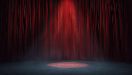 Red velvet stage curtains with spotlight