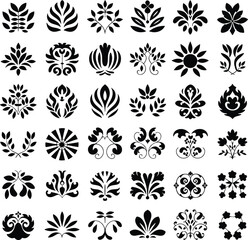 Collection of elegant floral design elements for decorative embellishment and creative projects
