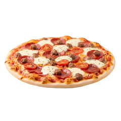 Delicious Pepperoni Pizza with Meatballs and Toppings.