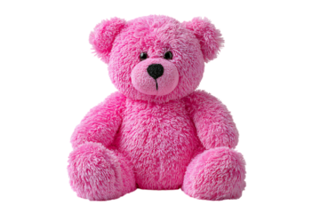 Pink teddy bear sitting down
