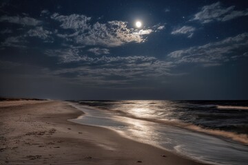 Moonlight on a beach at night