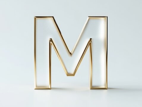 Frosted glass letter M with sleek gold metallic trim