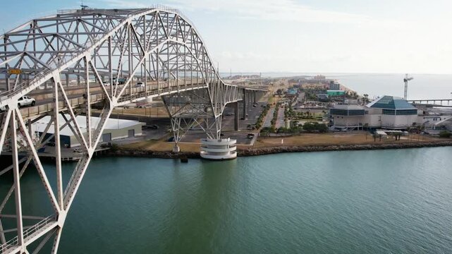 Aerial view of the corpus christi bridge over the bay waters
