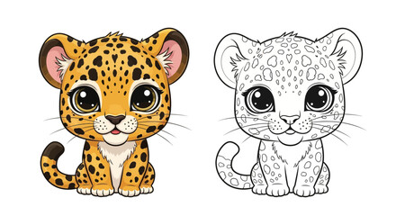 Cute Kitten with Big Eyes & Fluffy Tail: Side-by-Side Illustration