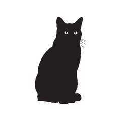 Elegant black cat silhouette with piercing white eyes against a blank backdrop