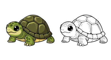Adorable Baby Turtle Sitting with Cheerful Expression: Split Image