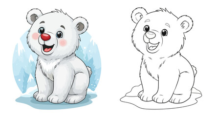 Playful polar bear cub with a little red nose and joyful eyes drawn in two formats side by side (2).jpg