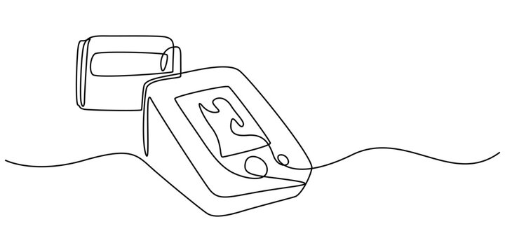 Electronic medical tonometer for measuring blood pressure. Medical healthcare check up analysis, Continuous one line drawing sphygmomanometer. World hypertension day concept. Single line draw design. - Powered by Adobe