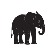 Silhouette of an African Elephant with Trunk Curled Upwards in Style