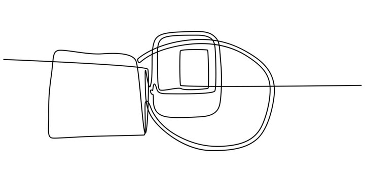 Electronic medical tonometer for measuring blood pressure. Medical healthcare check up analysis, Continuous one line drawing sphygmomanometer. World hypertension day concept. Single line draw design. 