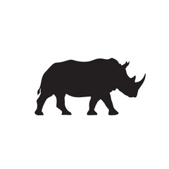 Silhouette of a rhinoceros walking on a white background in vector