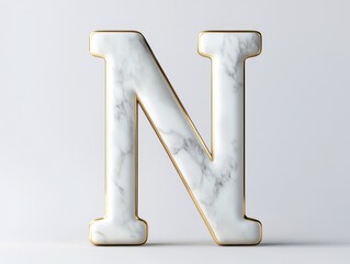 3D white marble letter N bordered with gold outline