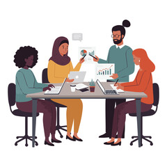 Colleagues brainstorming around a laptop