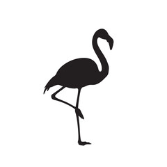 Silhouette of a Flamingo Standing on One Leg against a White Background