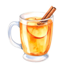 Glass cup of hot apple cider with cinnamon stick warming winter drink